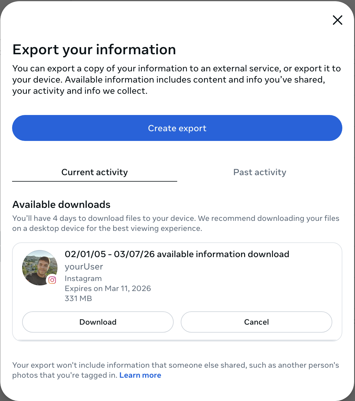 Download your Instagram files
