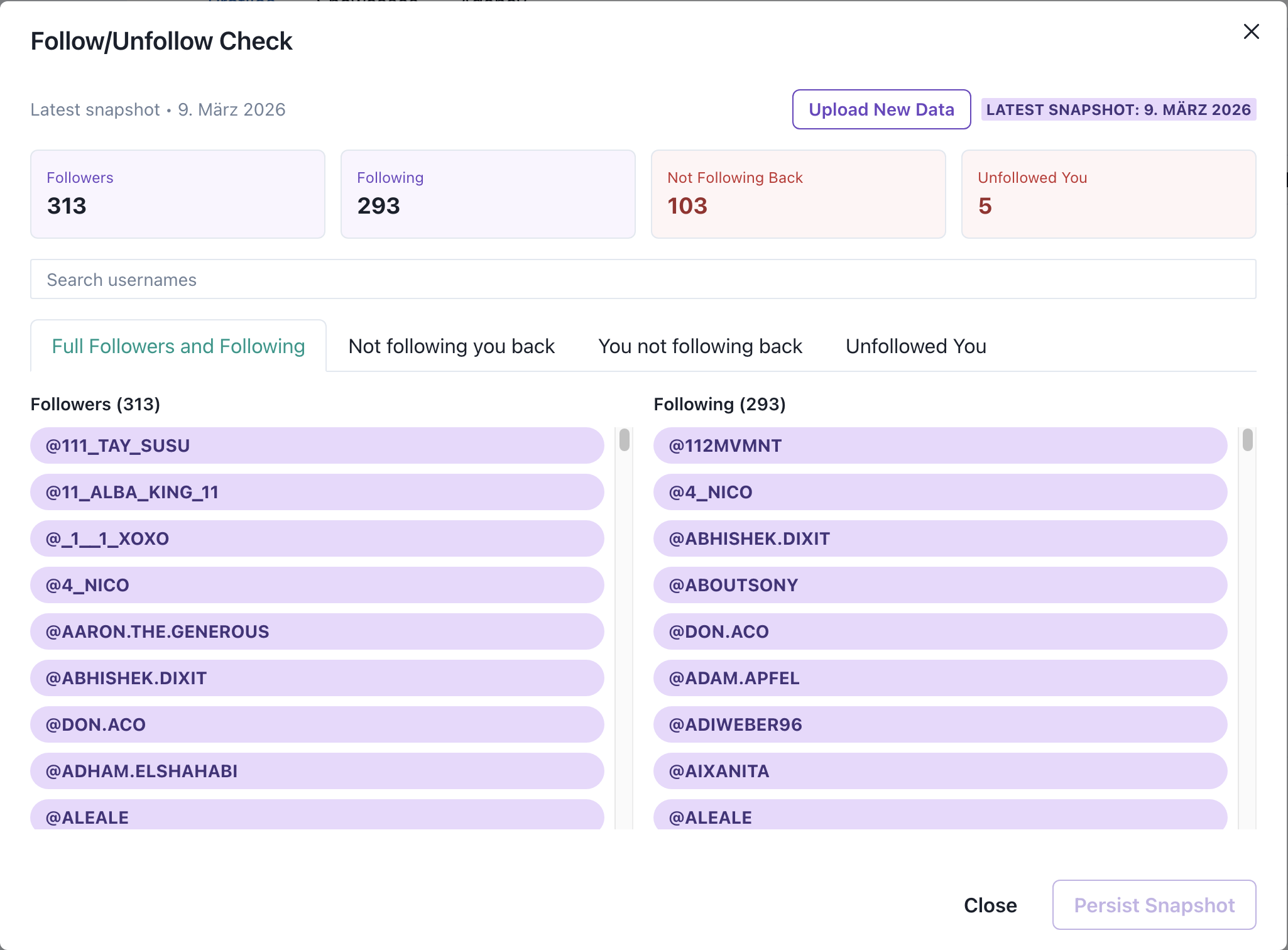 Follower check dashboard preview