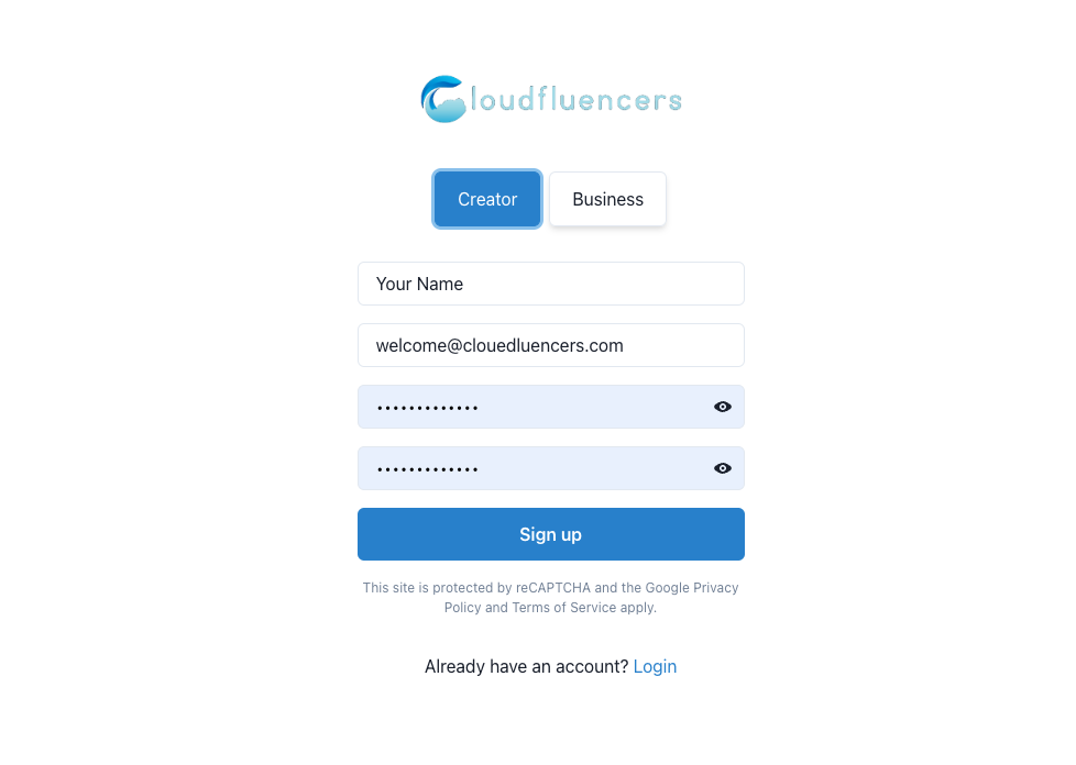 Sign up & complete your creator profile